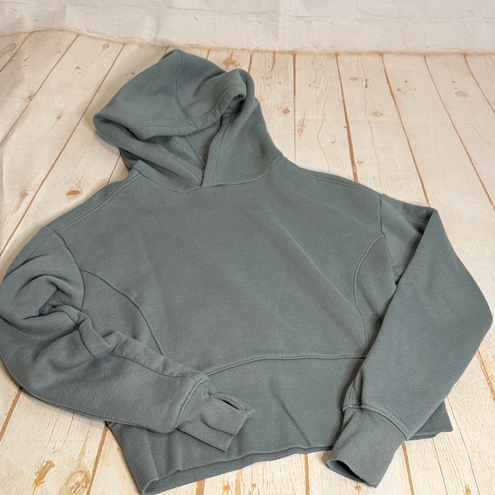 Tek Gear Girls Cropped Hoodie Sweatshirt - Gray-Green